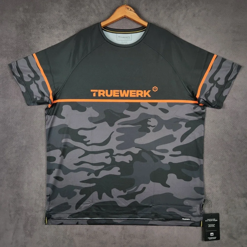 Truewerk T.5 Shirt Mens XXL Black Gray Camo Orange Short Sleeve Performance NEW